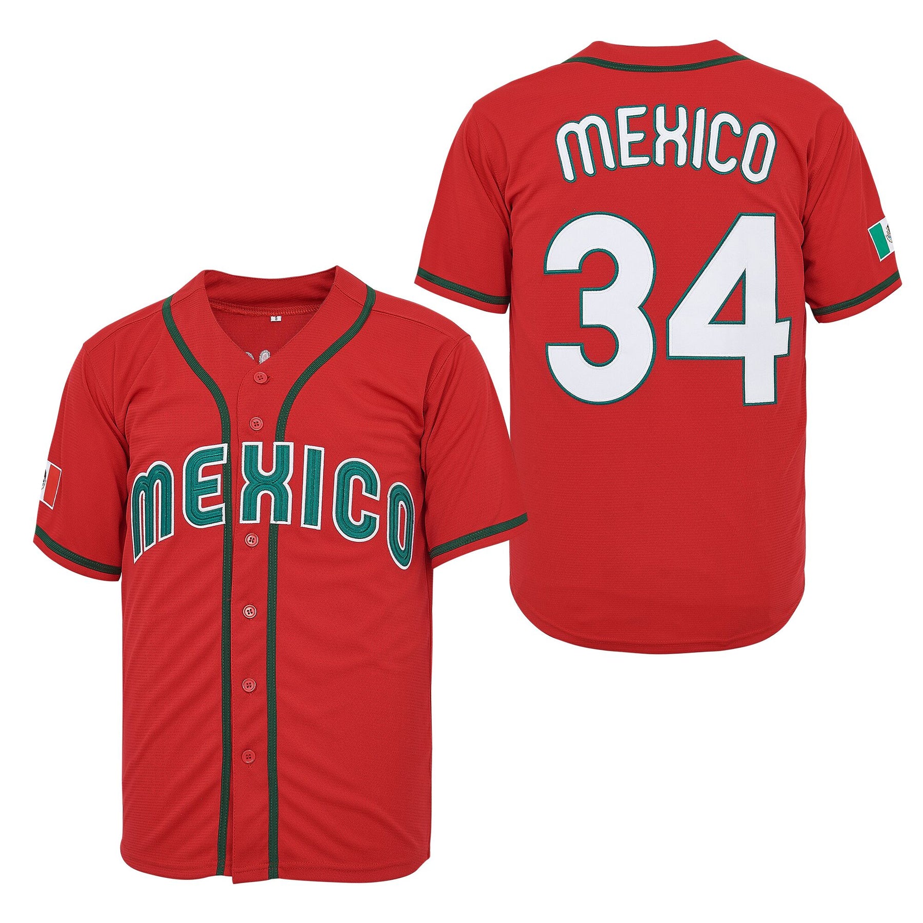 Mexico #34 #7 Button Down Baseball Jersey