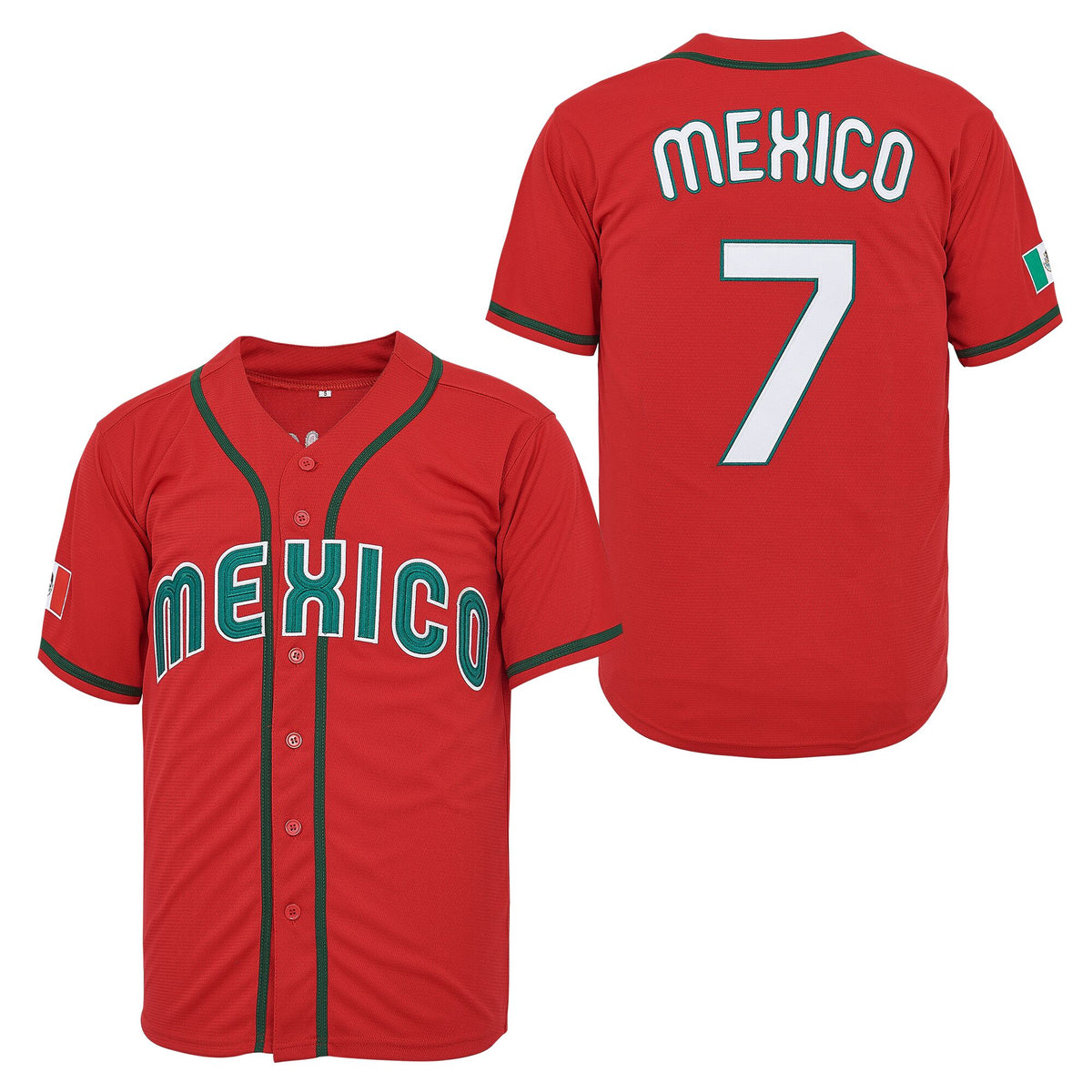 Mexico #34 #7 Button Down Baseball Jersey